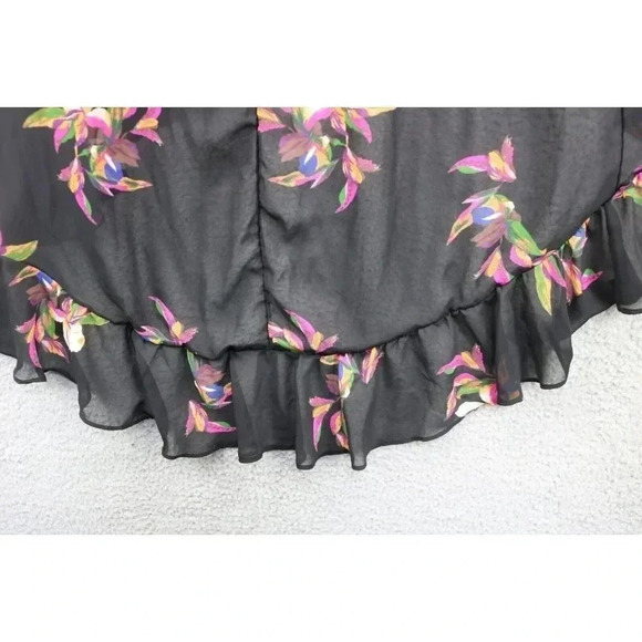 A New Day Hi-Lo Slip-On Wrap Skirt-Short-Size Medium-Black Chiffon w/Florals - Picture 11 of 11